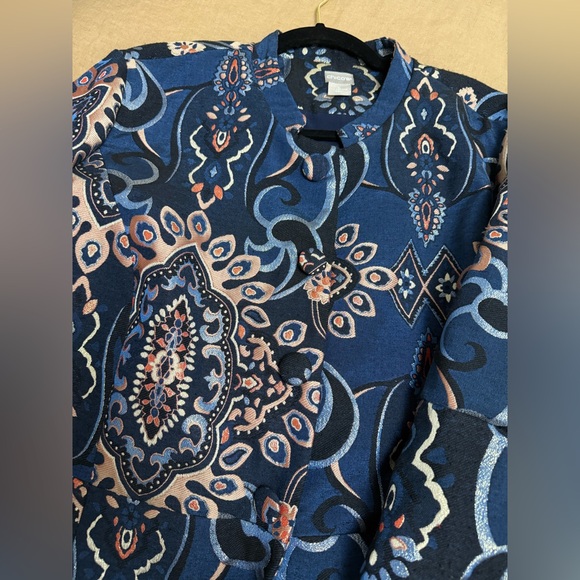 CHICOS 4 (US 20/22)jacquard embroidered topper jacket blue metallic lined boho - Picture 7 of 15